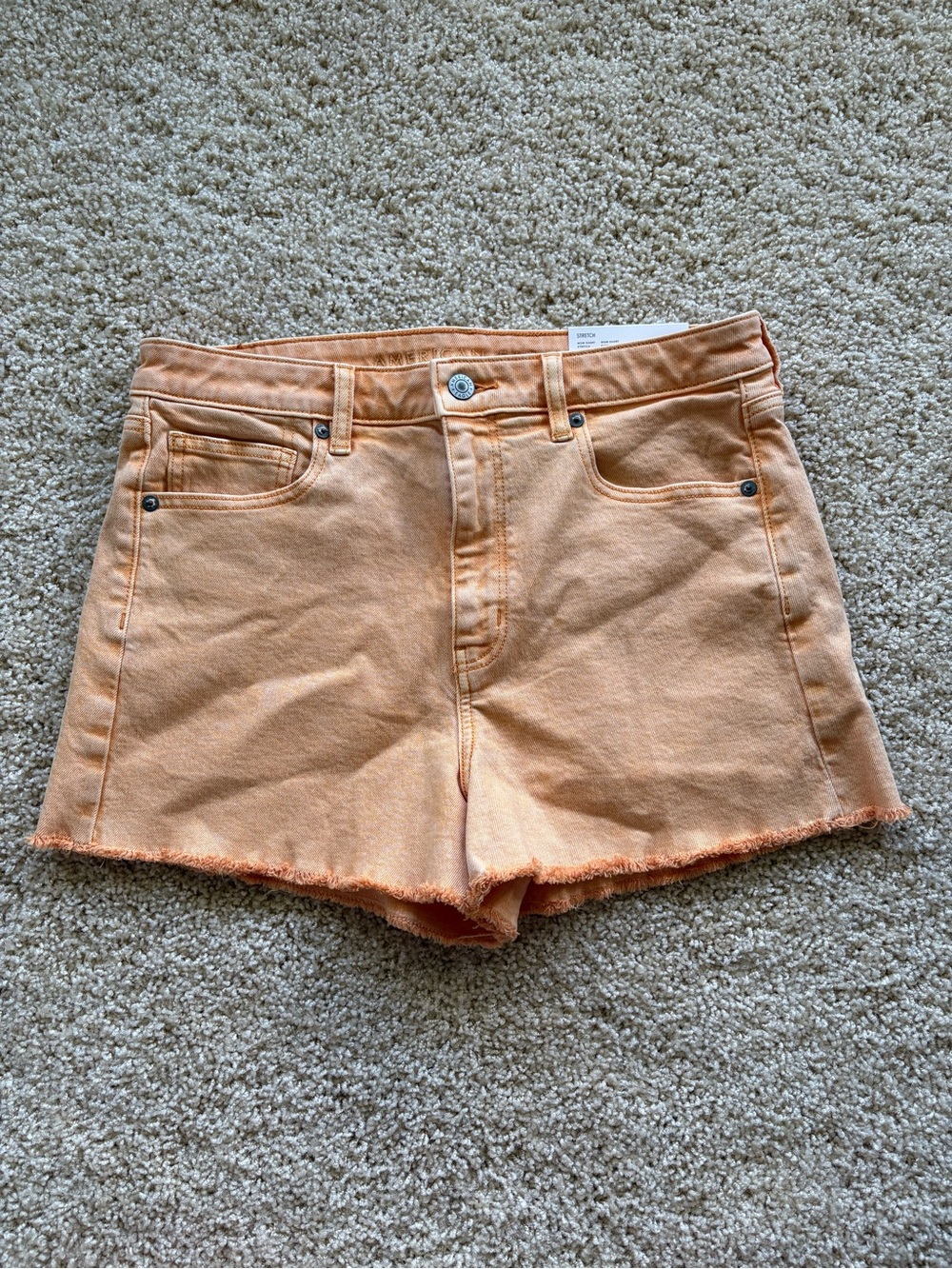American Eagle Stretch Mom Short Peach Orange‎ Raw Hem Denim Shorts 8